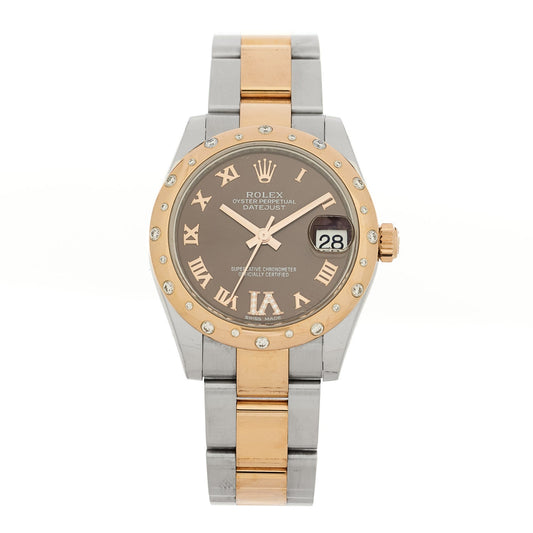 Stainless Steel 18K Everose Gold Diamond 31mm Oyster Perpetual Datejust Watch Chocolate Roman 178341