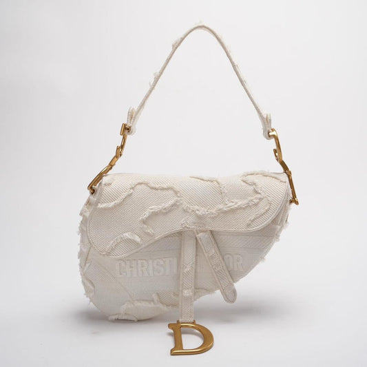 Dior Saddle Bag Camouflage White Canvas Medium Handbag With Gold Hardware 2020