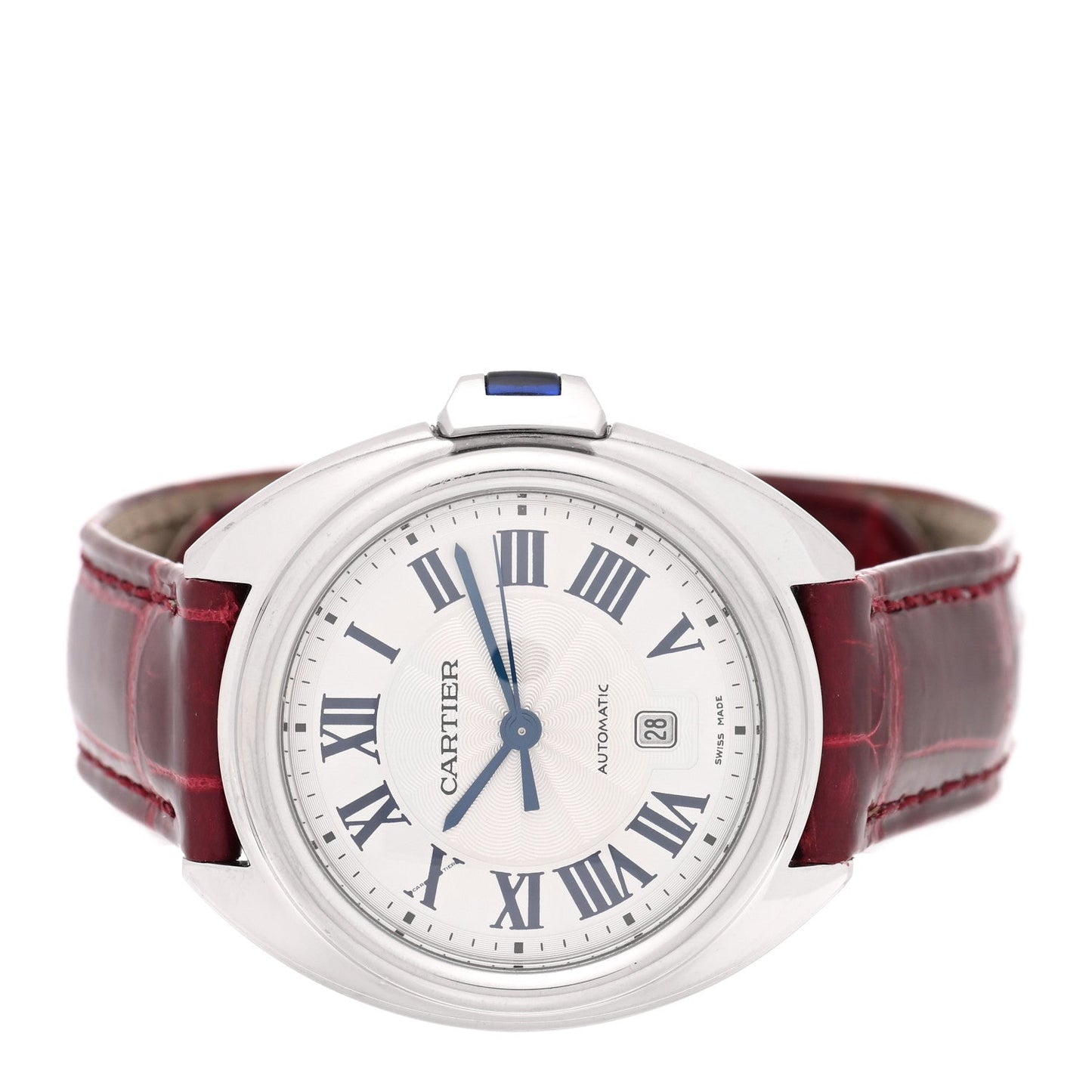 Stainless Steel Alligator 31mm Cle De Cartier Automatic Watch Burgundy