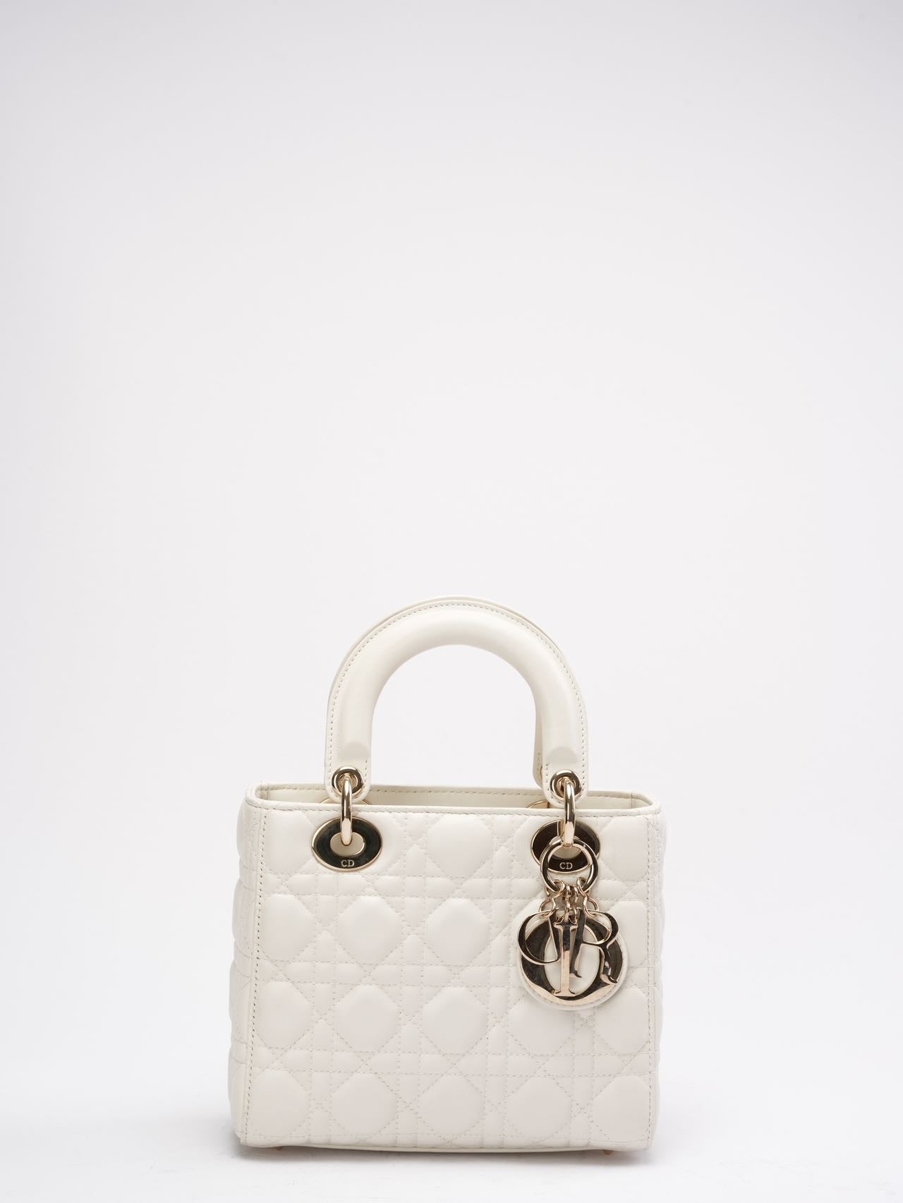 Christian Dior White Small Lady Dior Bag In Cannage Lambskin 2017