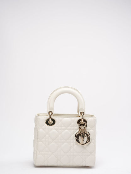 Christian Dior White Small Lady Dior Bag In Cannage Lambskin 2017
