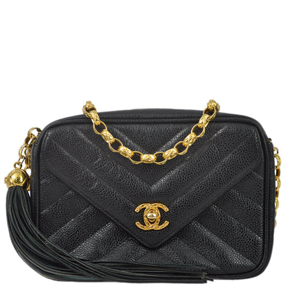 Chanel Black Caviar Skin V Stitch Camera Bag Mini