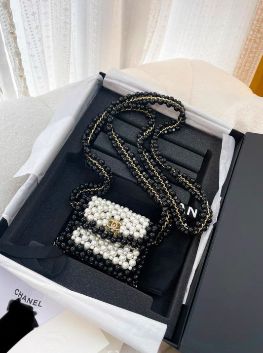 Chanel 22S Black White Pearl Evening Bag