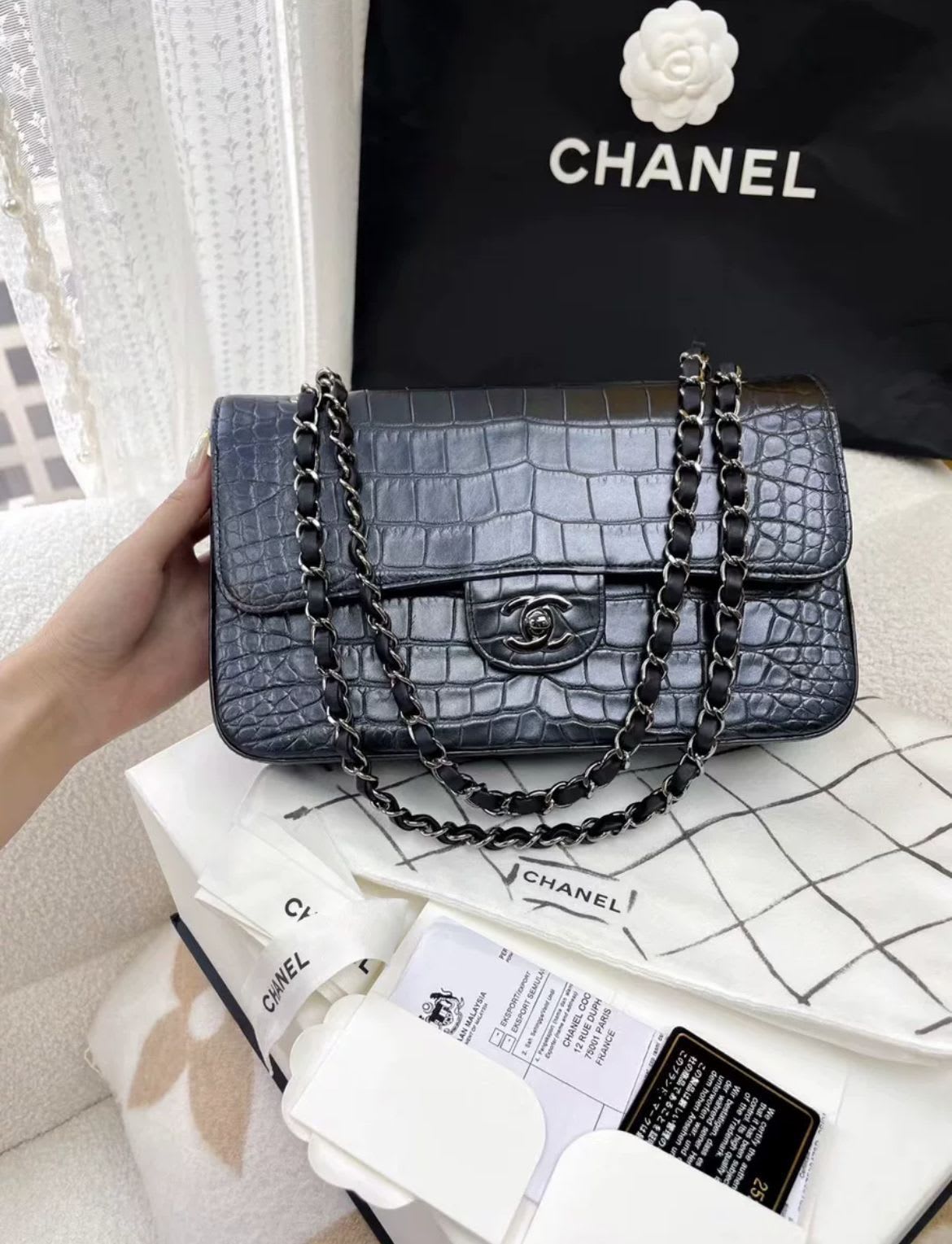 Chanel Classic Flap Leather Blue Shoulder Bag