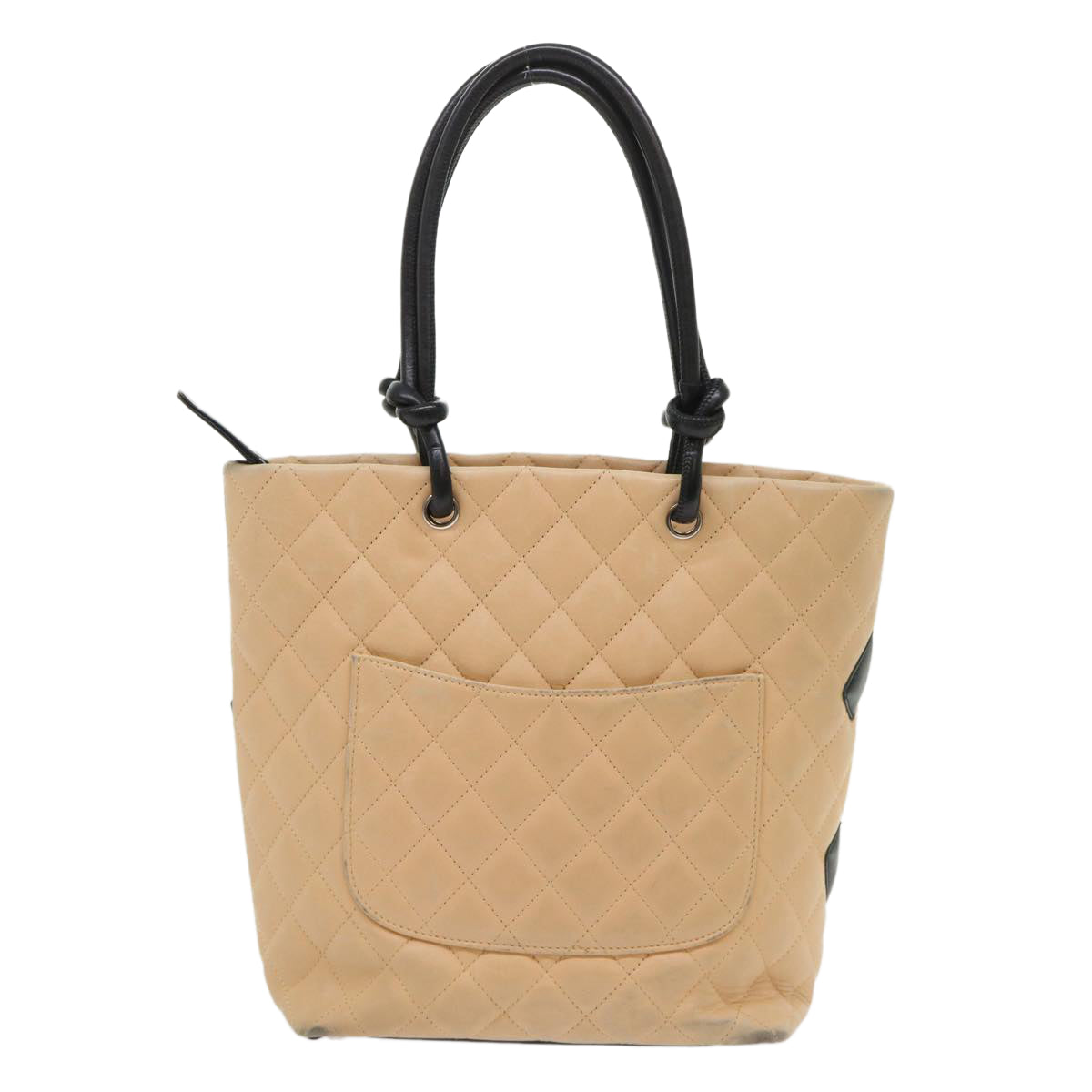Chanel Cambon Line Tote Bag Leather Beige CC Auth am4685