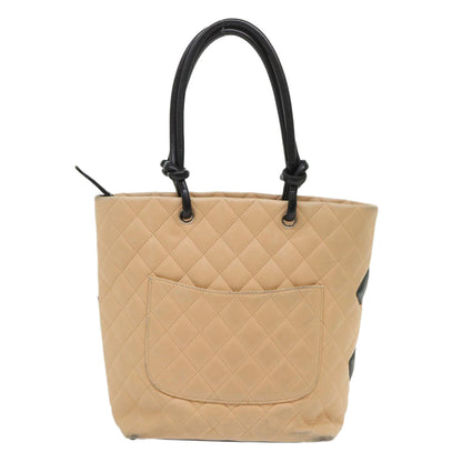 Chanel Cambon Line Tote Bag Leather Beige CC Auth am4685