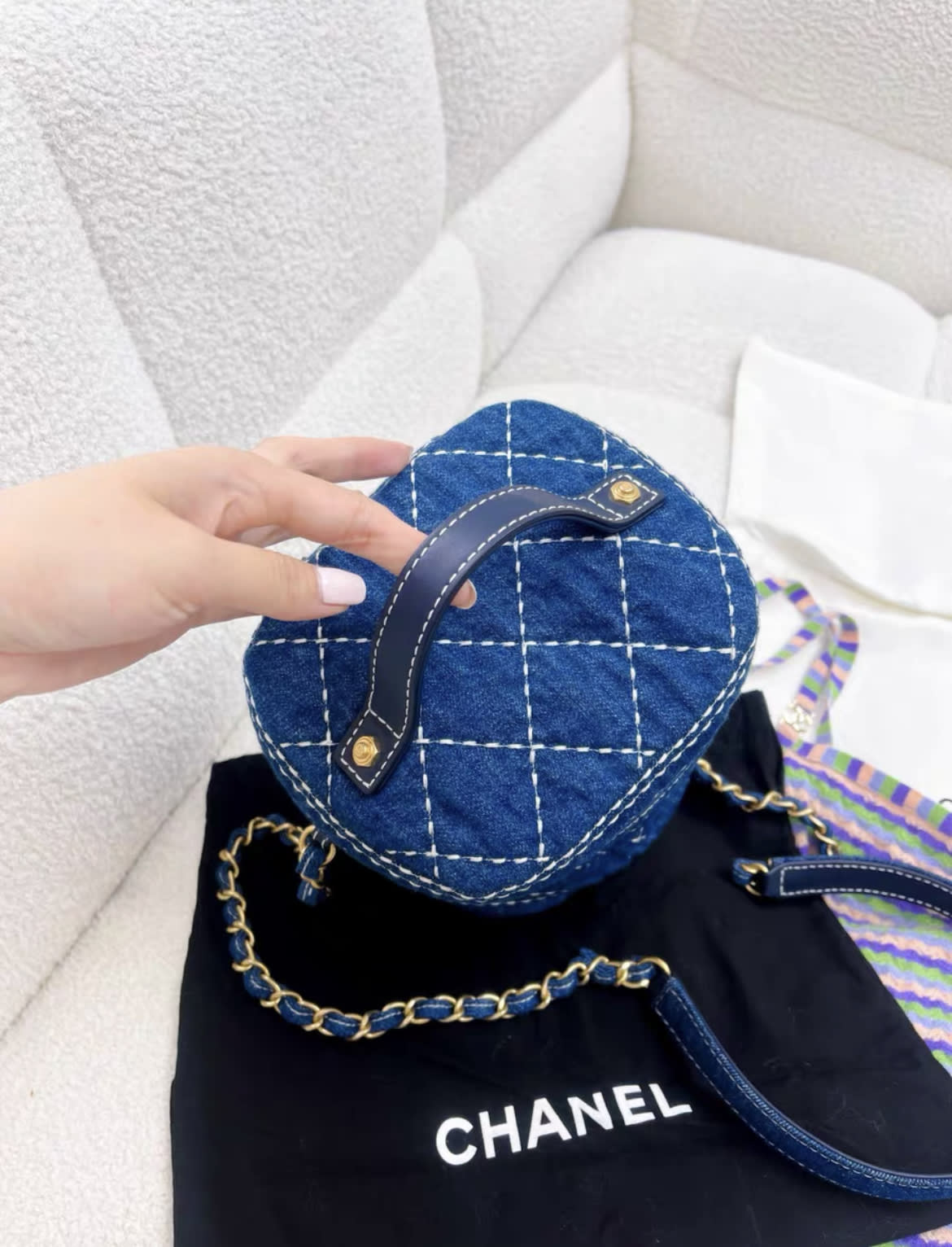 Chanel Vanity Leather Blue Clutch