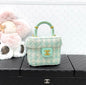Chanel 23S Mint Green Houndstooth Tweed Handle Chain Bag