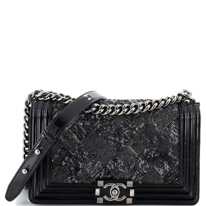 Chanel Boy Flap Bag Sequin With Patent