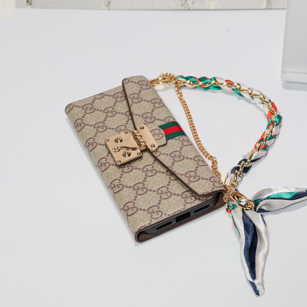 Retro Green Red Colorblock Monogram Chain iPhone Case