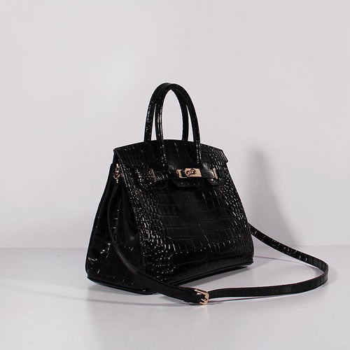 Luxury Hermes Birkin 30Cm Crocodile Leather Bag With Strap Black Gold