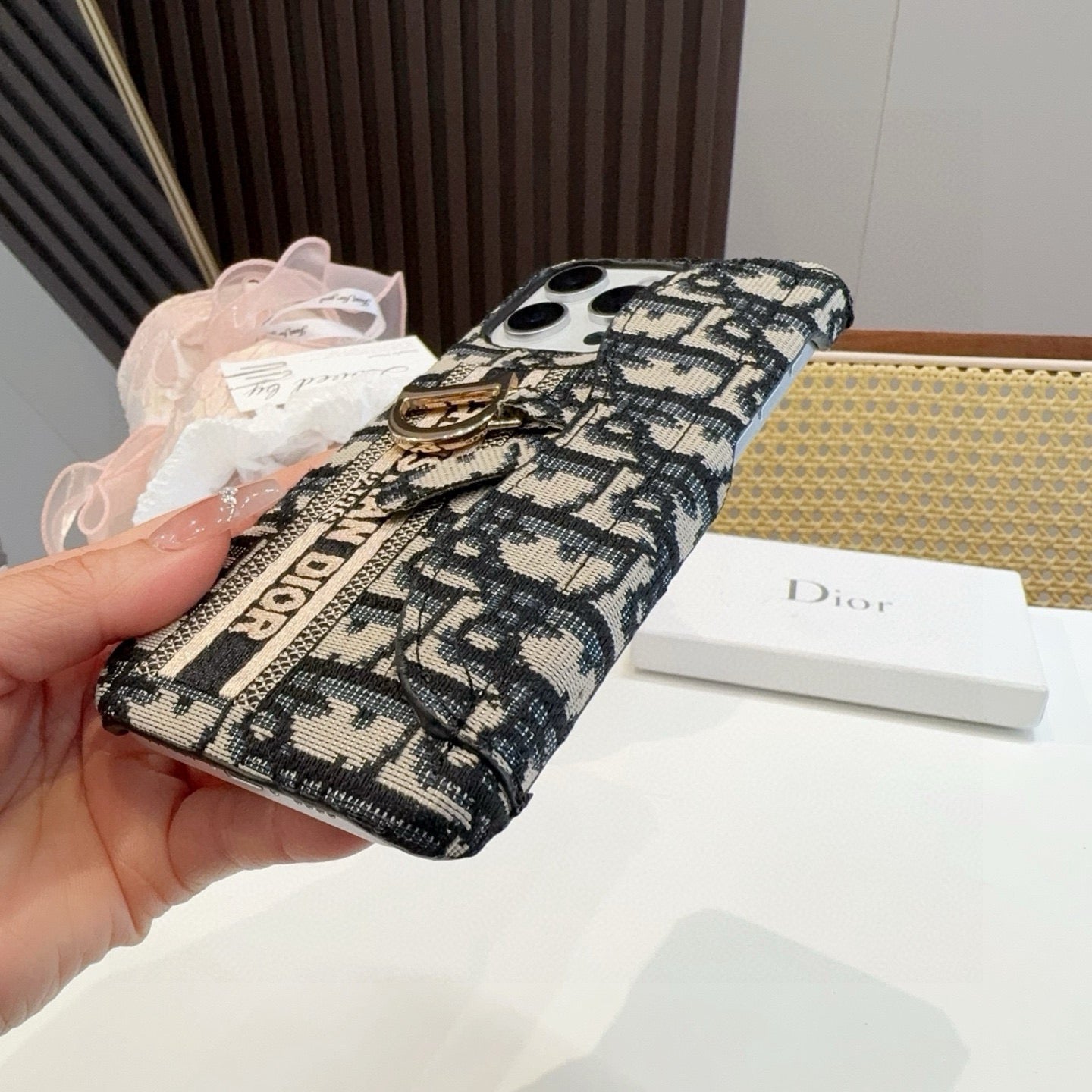 Dior Embroidered Fabric Card Holder Phone Case