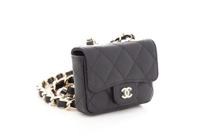 Chanel Black Flap Chain Caviar Quilted Waist Bag