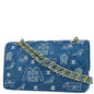 Chanel Blue Canvas Icon Medium Classic Double Flap Shoulder Bag