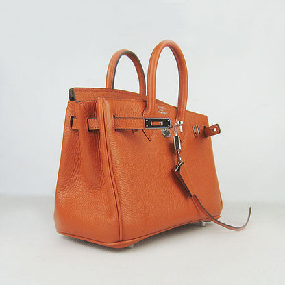 Luxury Hermes Birkin 25Cm Handbag 6068 Orange Silver