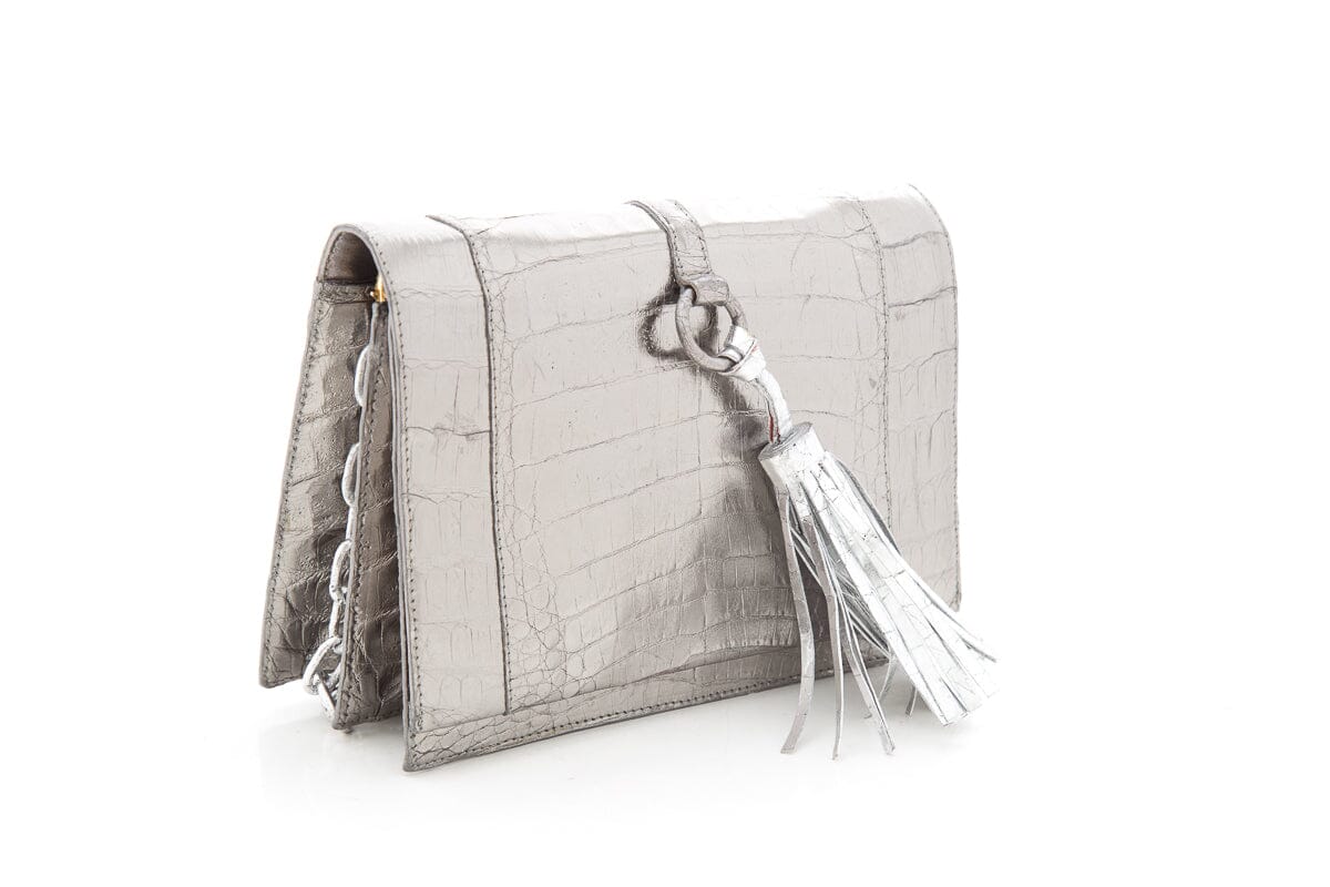 Nancy Gonzalez Silver Croc Crossbody