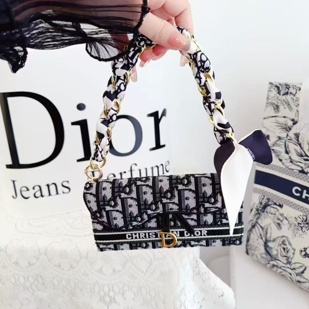 Dior Oblique Jacquard Phone Case Bag with Crossbody Strap & Chain Handle