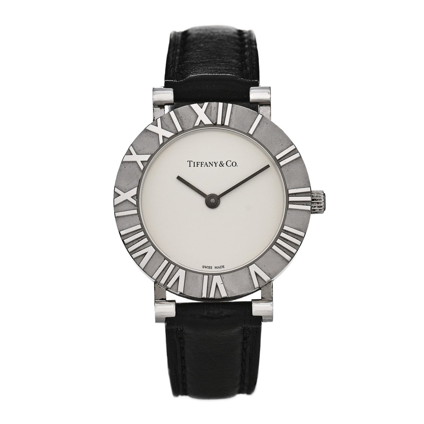 Sterling Silver Calfskin 29mm Atlas Quartz Watch Black