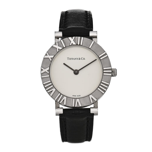 Sterling Silver Calfskin 29mm Atlas Quartz Watch Black