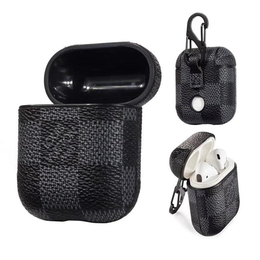 Black LV AirPods Case Checkered Design