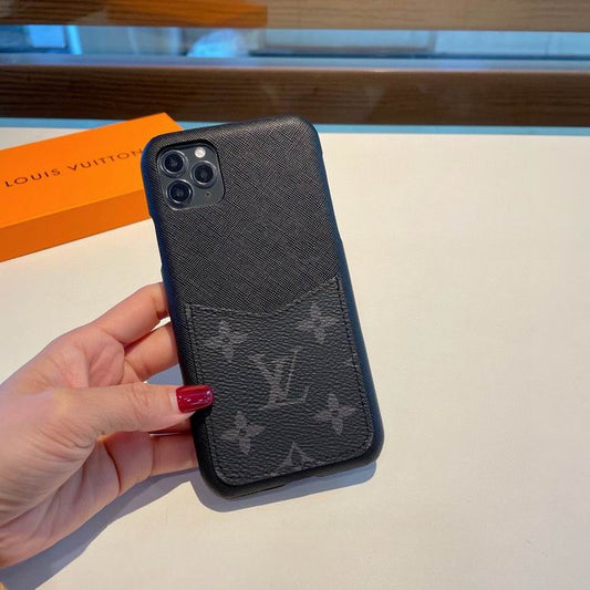 LV iPhone Case Black Card Leather Slot for iPhone
