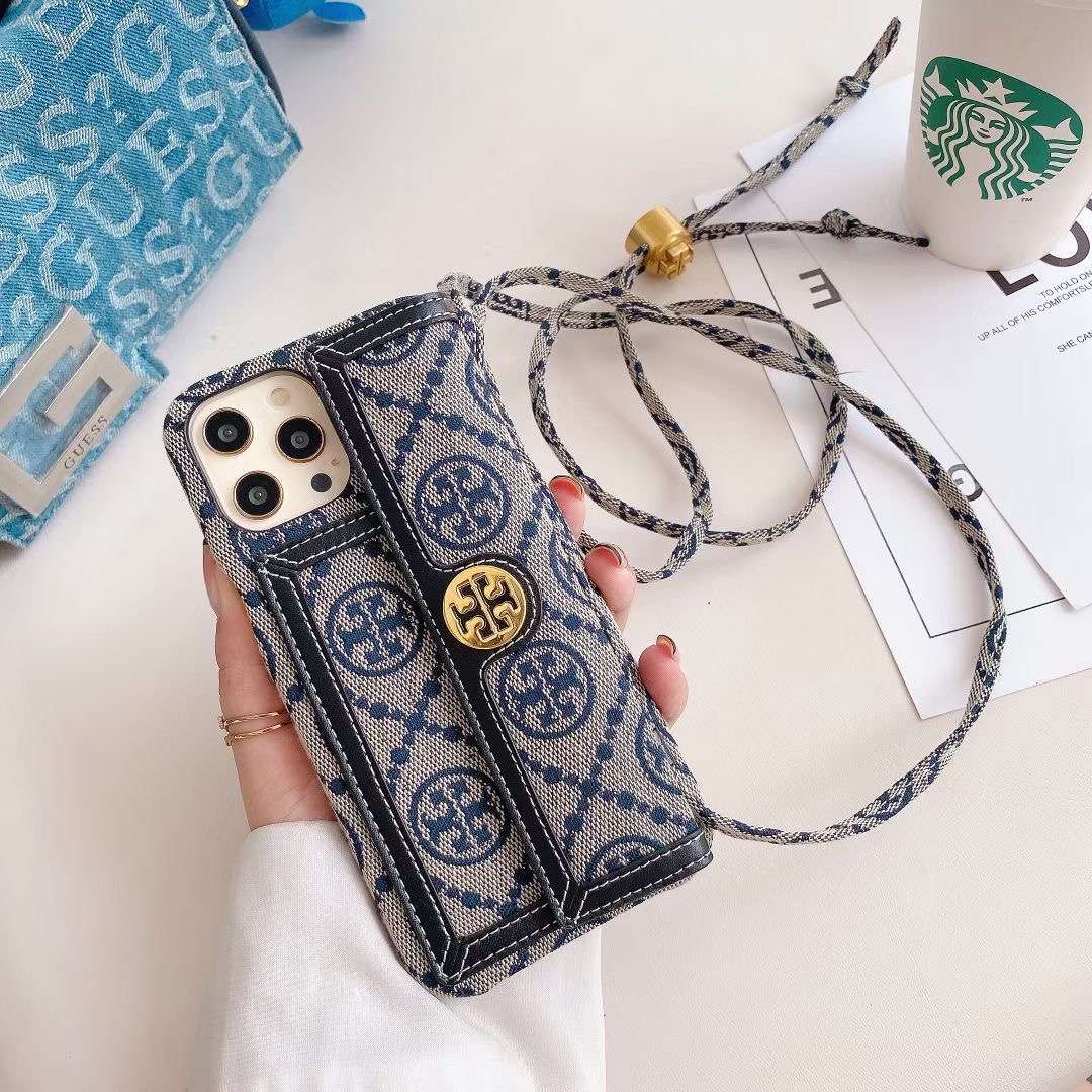 Crossbody Blue Textured Leather Case Cover Iphone 11 12 13 14 15 16 Pro Max Plus / 18 Pro / 18 Pro Max