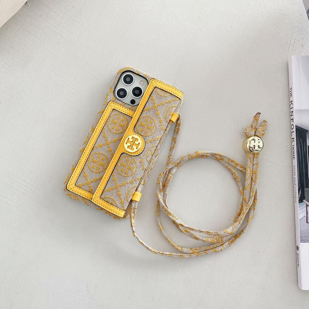Tb Phone Case Golden Leather For Iphone 11 12 13 14 15 16 Pro Max Plus / 18 Pro / 18 Pro Max