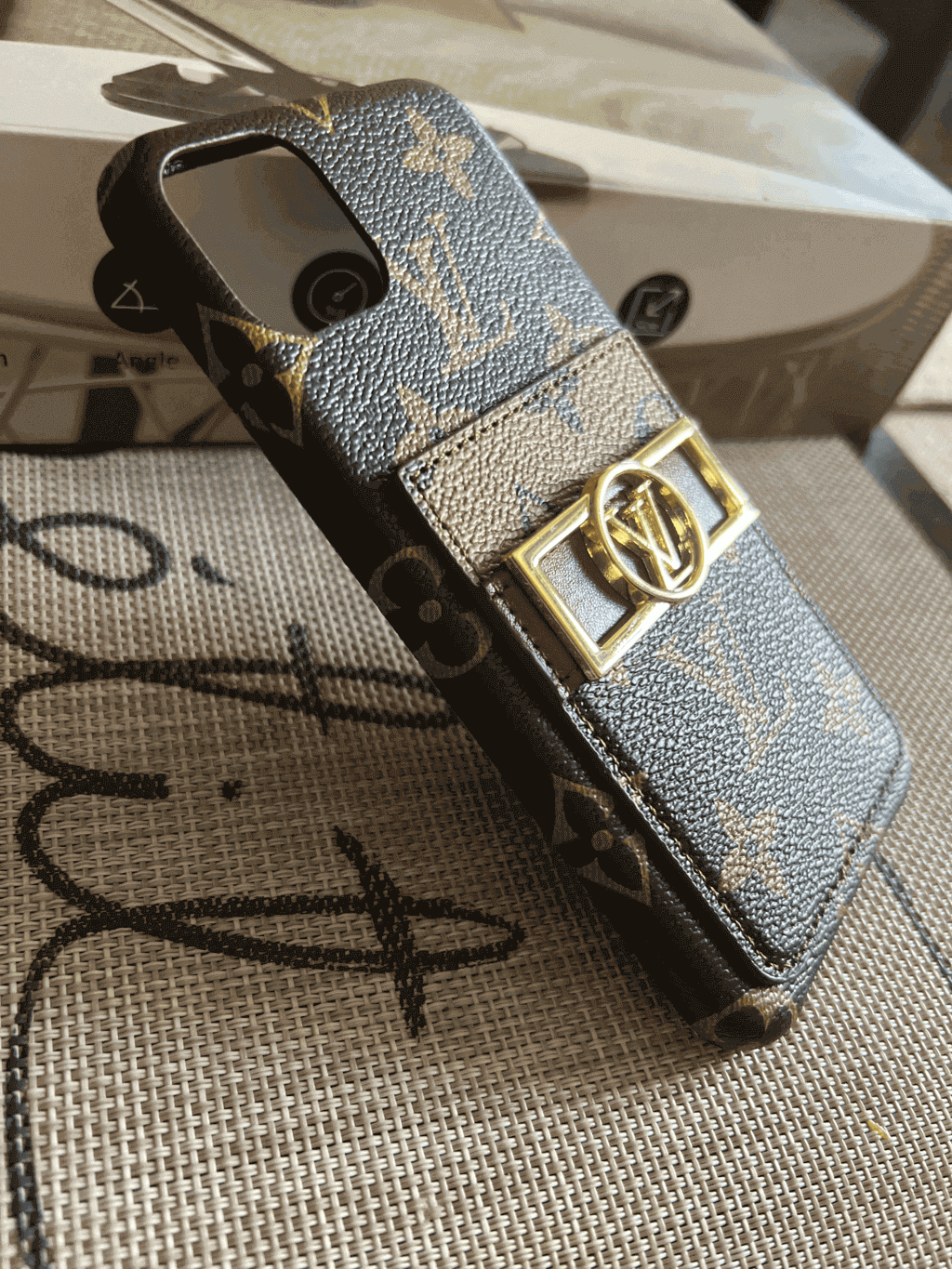 Monogram Leather Phone Case For Iphone 11 12 13 Pro Max / 18 Pro / 18 Pro Max