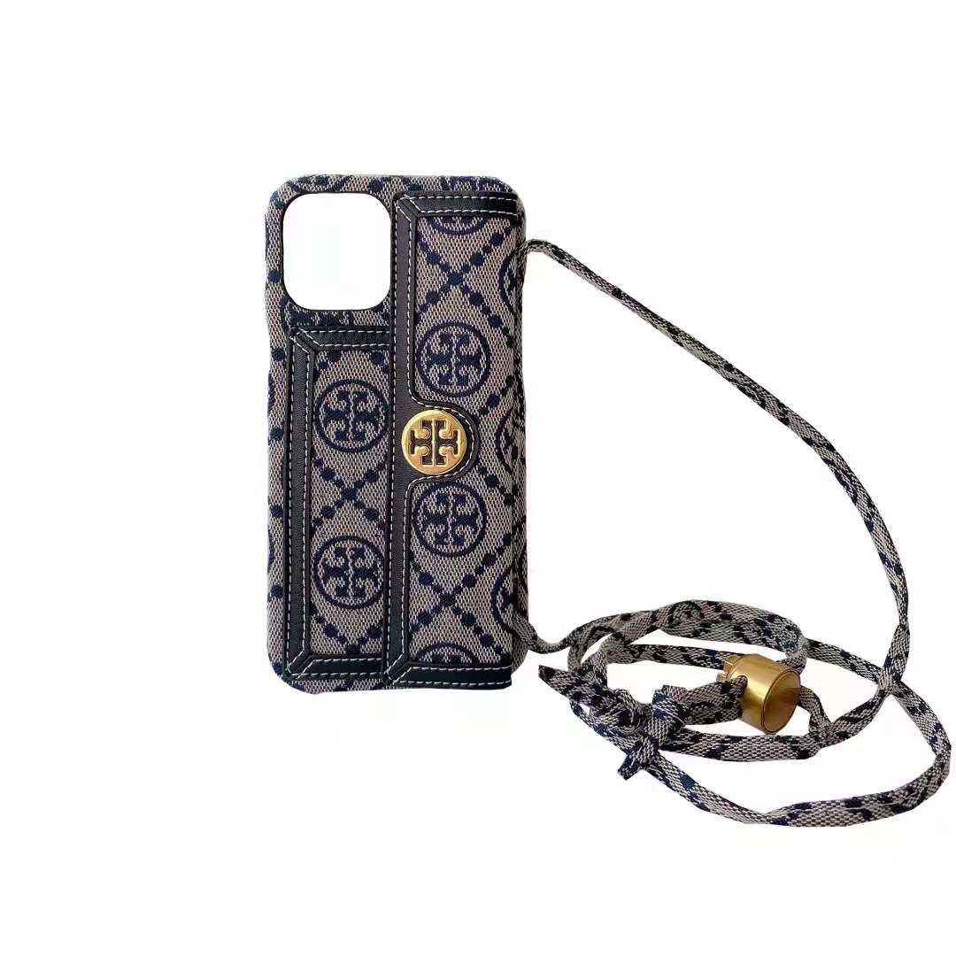 Crossbody Blue Textured Leather Case Cover Iphone 11 12 13 14 15 16 Pro Max Plus / 18 Pro / 18 Pro Max