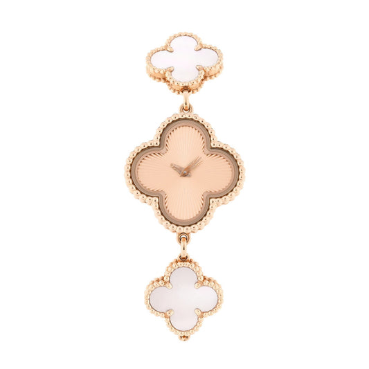 18K Rose Gold Pink Mother of Pearl 23mm Alhambra Guilloche Quartz Watch