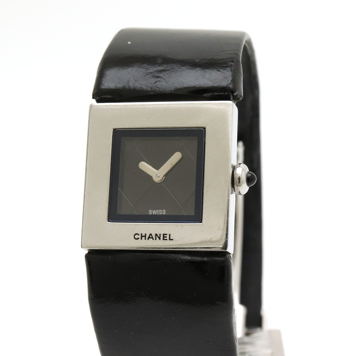 CHANEL Matrasse SS Emmeline Leather Belt Black   Quartz Watch H0116