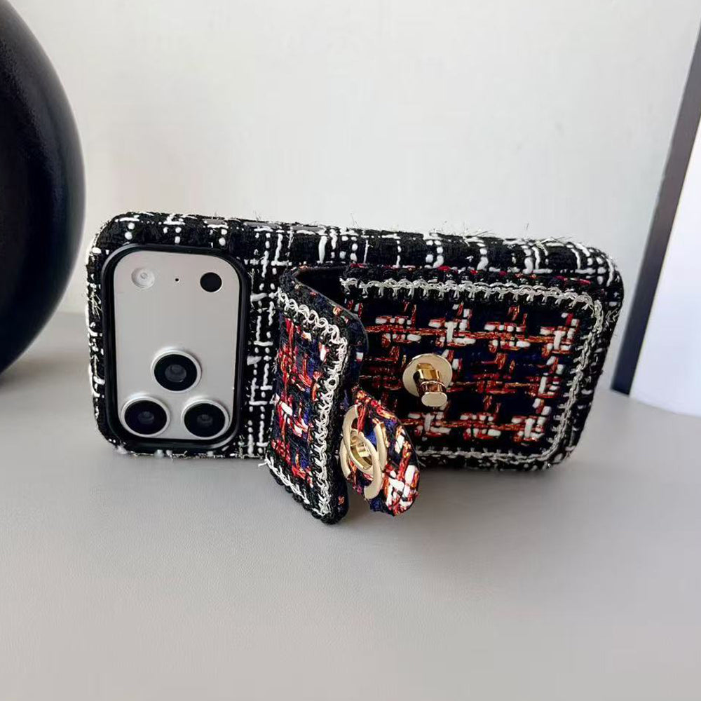 Chanel Style Tweed Quilted Card Holder Wallet Luxury Phone Case