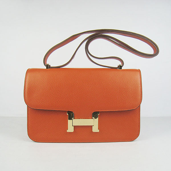 Luxury Hermes Calf Leather Message Bag Orange Golden