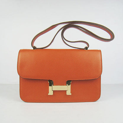 Luxury Hermes Calf Leather Message Bag Orange Golden