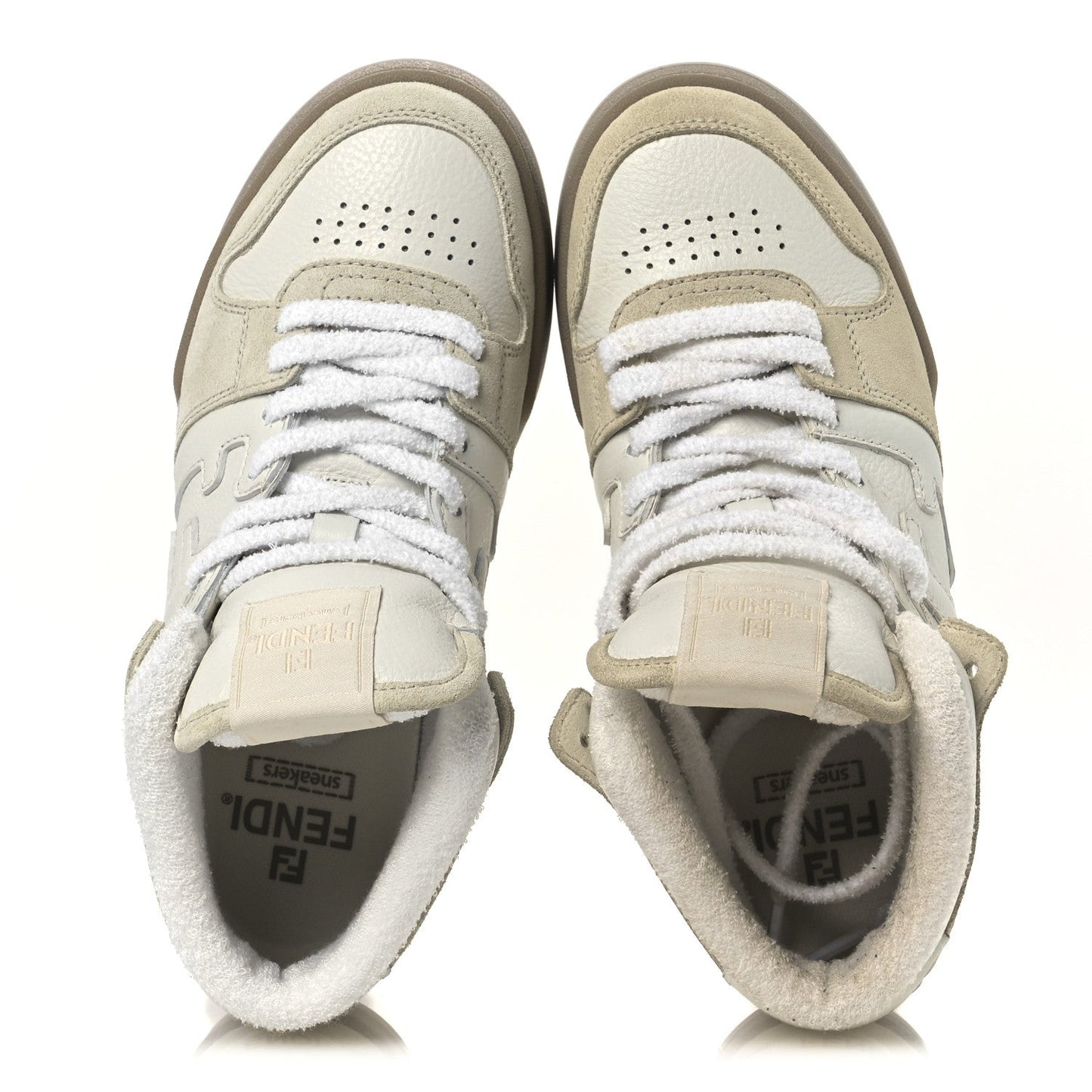 Fendi Suede Vitello Match High Top Sneakers 37 Ice White Ice Fendi White