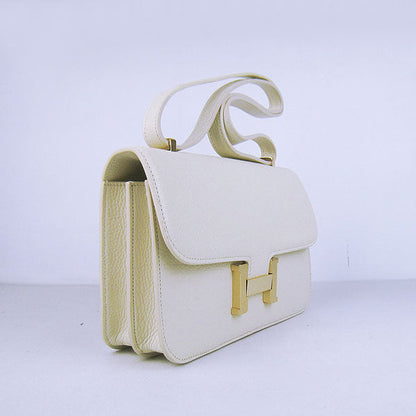 Luxury Hermes Calf Leather Message Bag Beige Golden