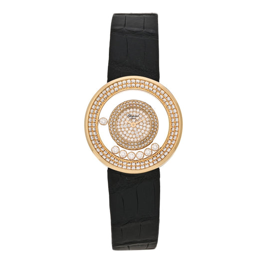 18K Yellow Gold Alligator Diamond Bezel 30mm Happy Diamonds Automatic Watch