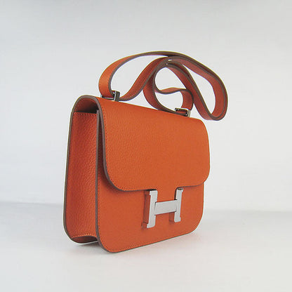 Luxury Hermes Constance Cowskin Leather Bag Orange Silver