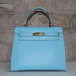 Luxury Hermes Kelly 28Cm Epsom Leather Handbag Light Blue Gold