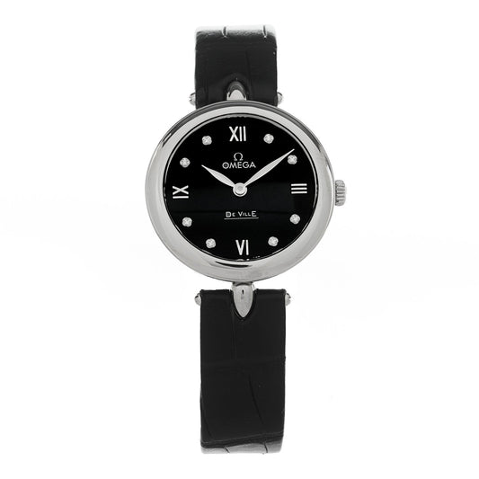 Stainless Steel Alligator Diamond 27mm De Ville Quartz Watch Black 424.13.27.60.51.001