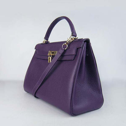 Luxury Hermes Kelly 32Cm Togo Leather Handbag 6108 Purple Golde