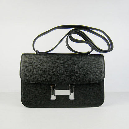 Luxury Hermes Calf Leather Message Bag Black Silver