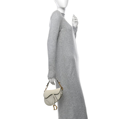 Christian Dior Grained Calfskin Mini Saddle Bag White