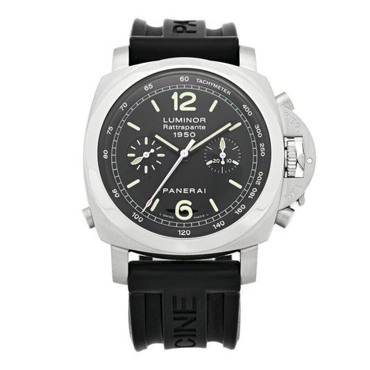 Stainless Steel Rubber 44mm Luminor Rattrapante 1950 Automatic Watch Black PAM00213
