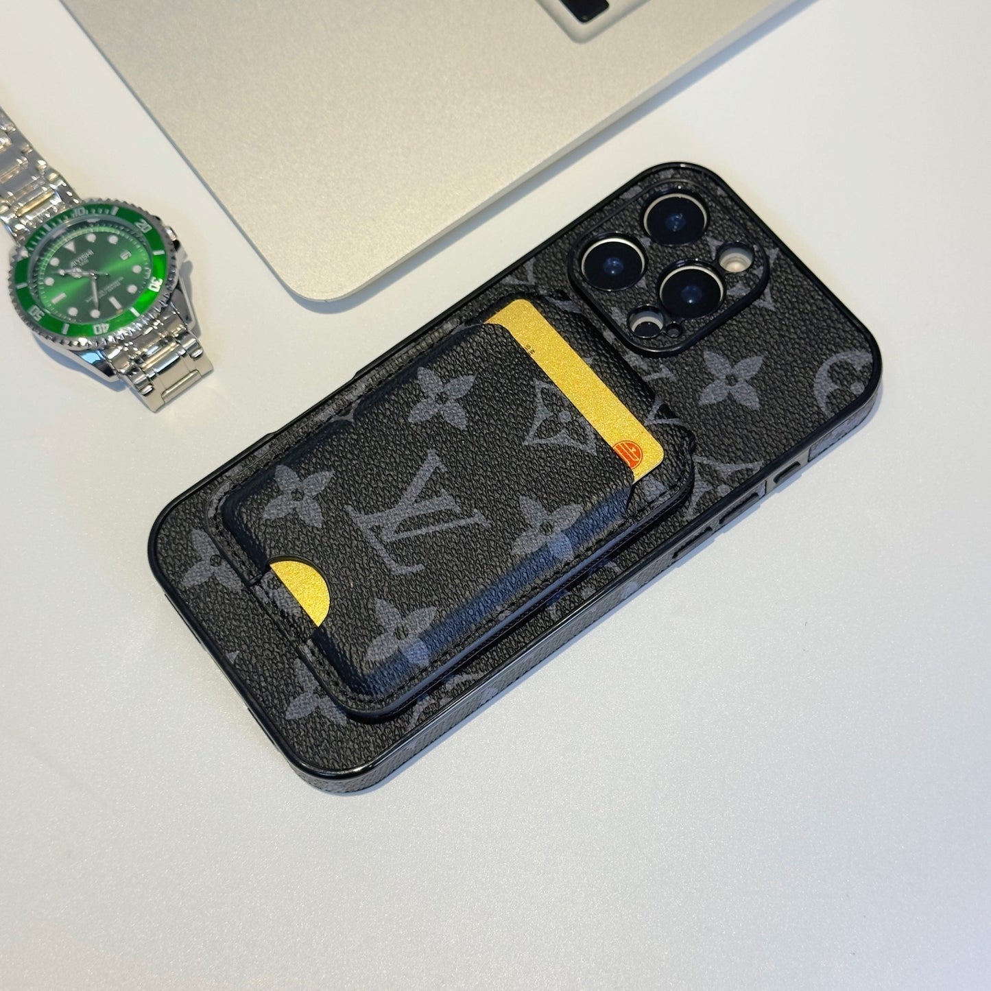 Alphabet Plaid MagSafe Magnetic Card Wallet iPhone Case