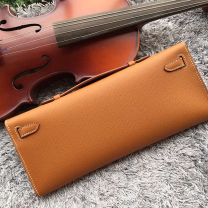 Luxury Hermes Brown Handcrafted Kelly Cut Clutch