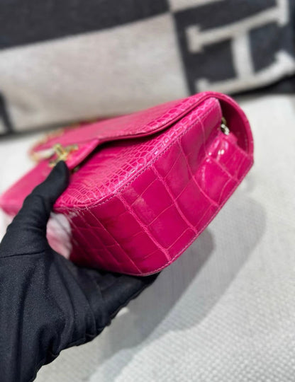 Chanel Hot Pink Alligator Mini Double Flap Bag