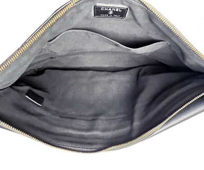 Chanel Black Leather Flap Quilted Large Clutch