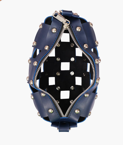 Blue rivet cross-body bag