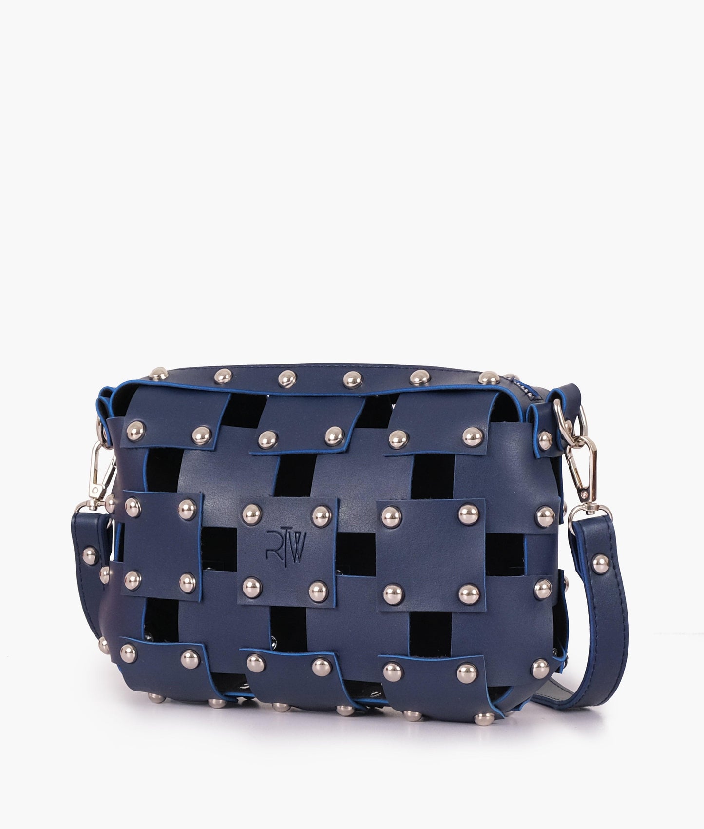 Blue rivet cross-body bag